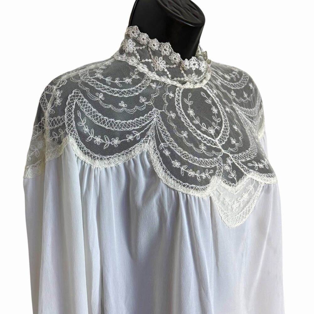 VTG 80s 90s HELENE ST MARIE HIGH NECK LACE BLOUSE COTTAGE CORE VICTORIAN 7/8 - Picture 2 of 4